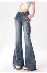 Vintage verwaschene Butterfly Flare Jeans